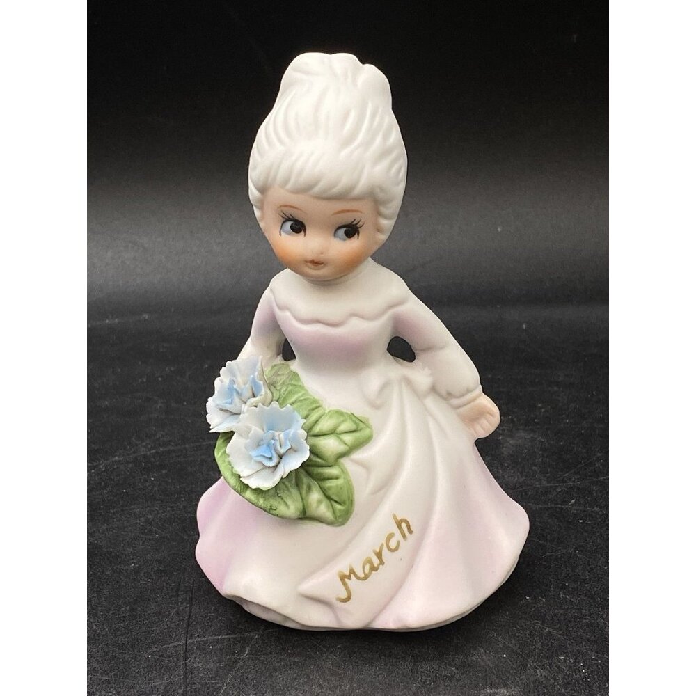 BRINN’S March Birthday Girl Porcelain Figurine Blue Flowers Vintage